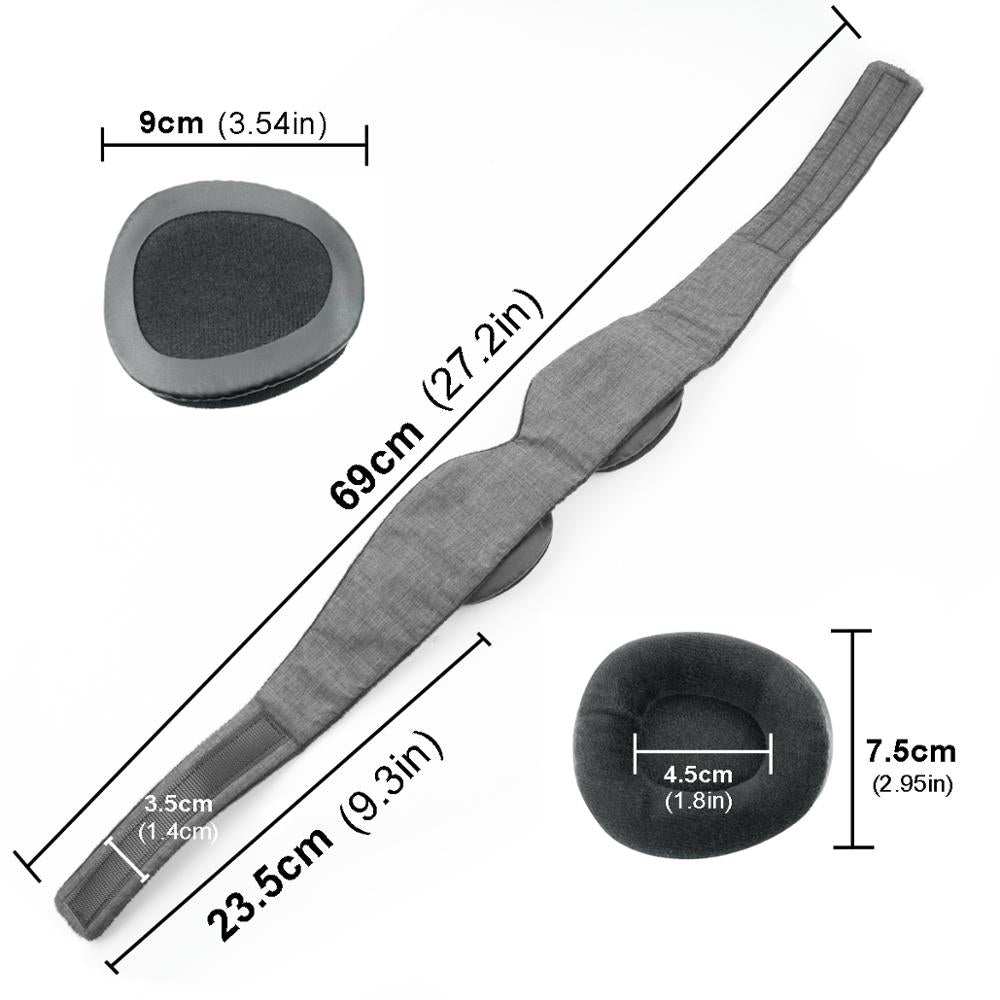 Dimensions du masque Éclipse : bandeau d'environ 65 cm, coques d'environ 9 × 7,5 cm