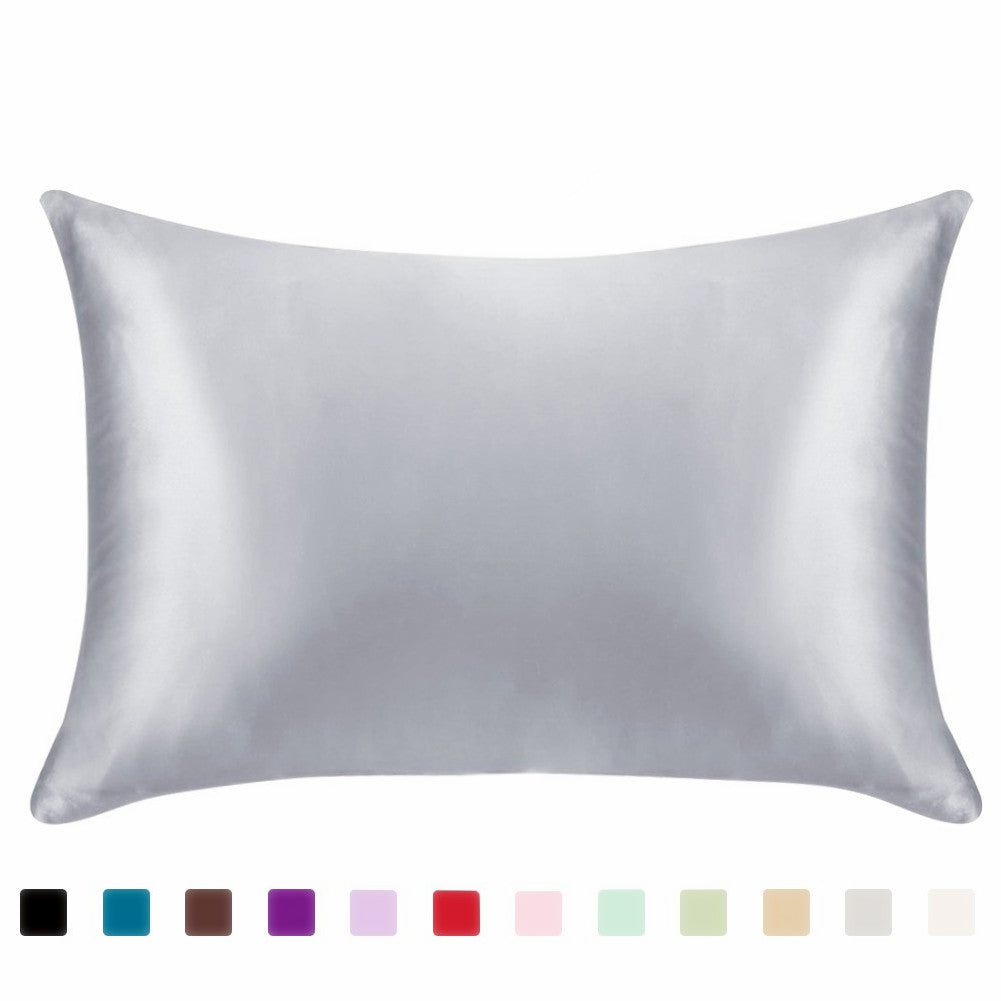 Taie Nacre en satin gris argenté et nuancier des coloris