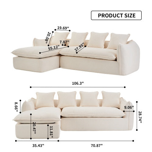 Canapé surdimensionné 3 places en forme de L avec chaise longue